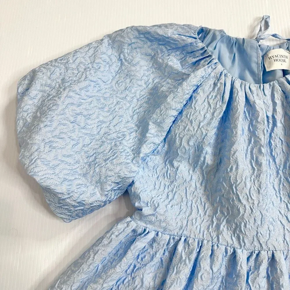 Tuckernuck Hyacinth House Julia Jacquard Puff Sleeve Babydoll Top S  Preppy Blue